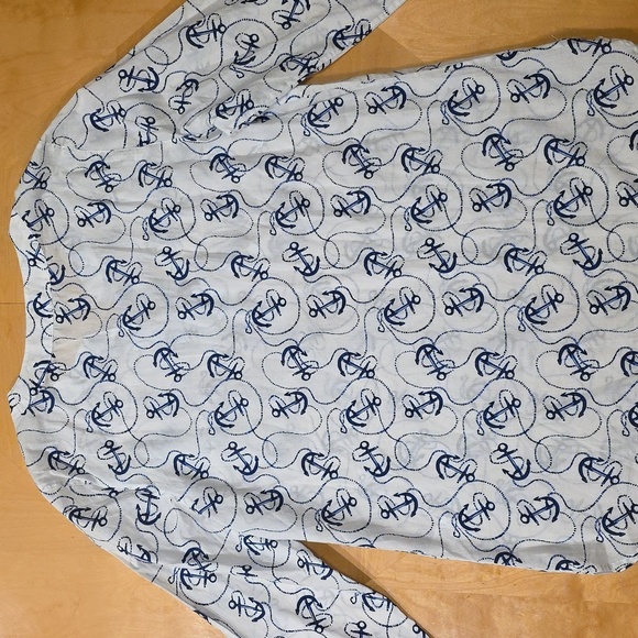 Talbots Blue and White Anchor Print Tunic Top - Picture 4 of 5
